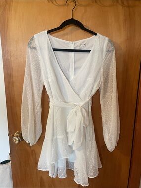 Miami- White Swiss Dot Wrap Mini Dress with Tie